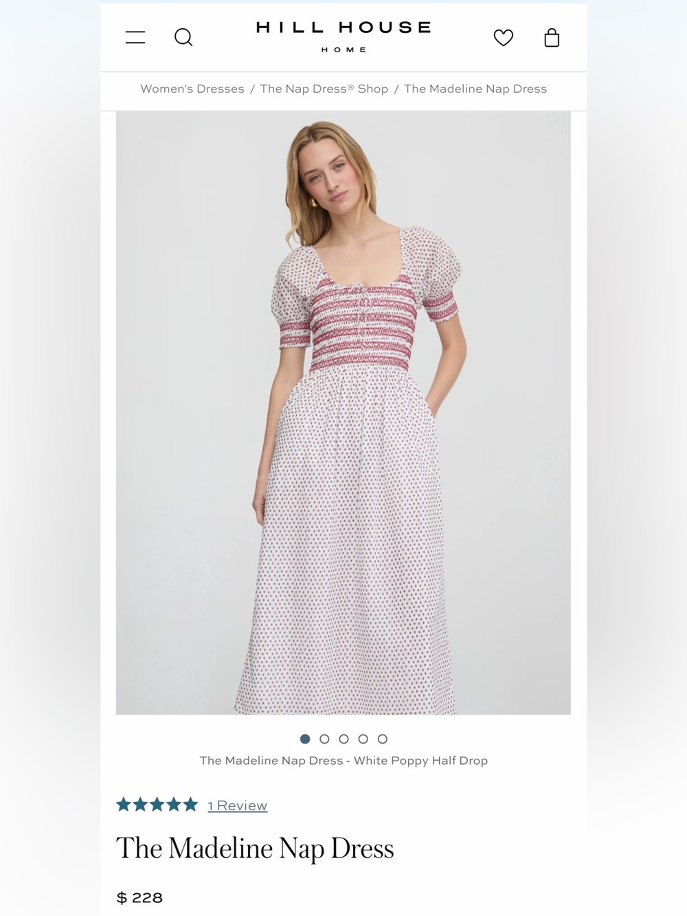 Hill House Madeline Nap Dress in White Poppy Half Drop Size XS - Picture 3 of 4